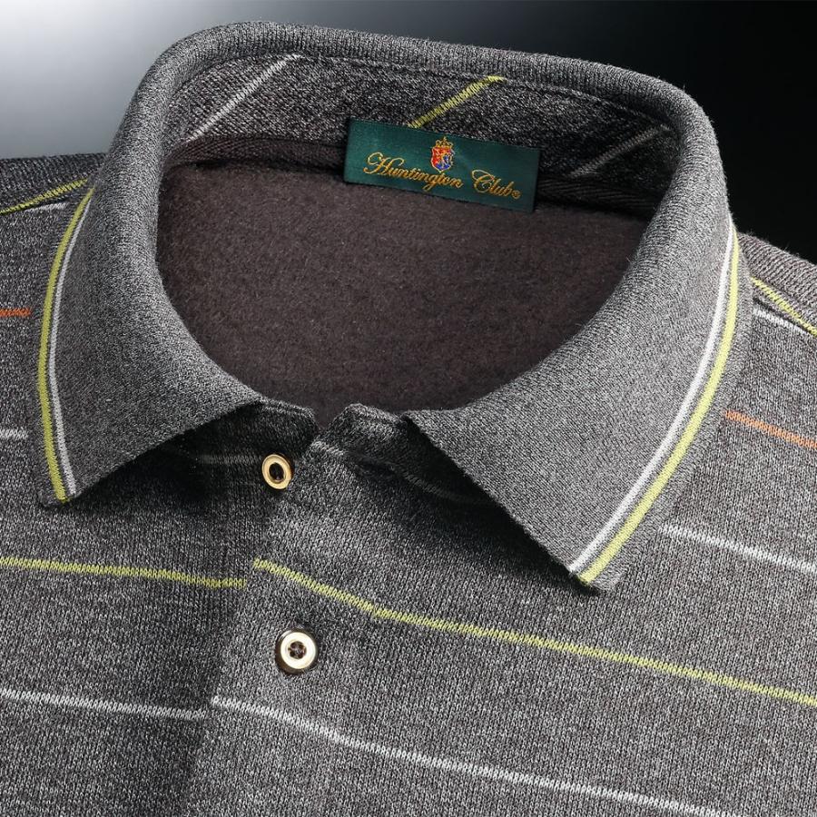 Huntington Club ポロシャツ 長袖 ボーダー 裏起毛 メンズ シニア