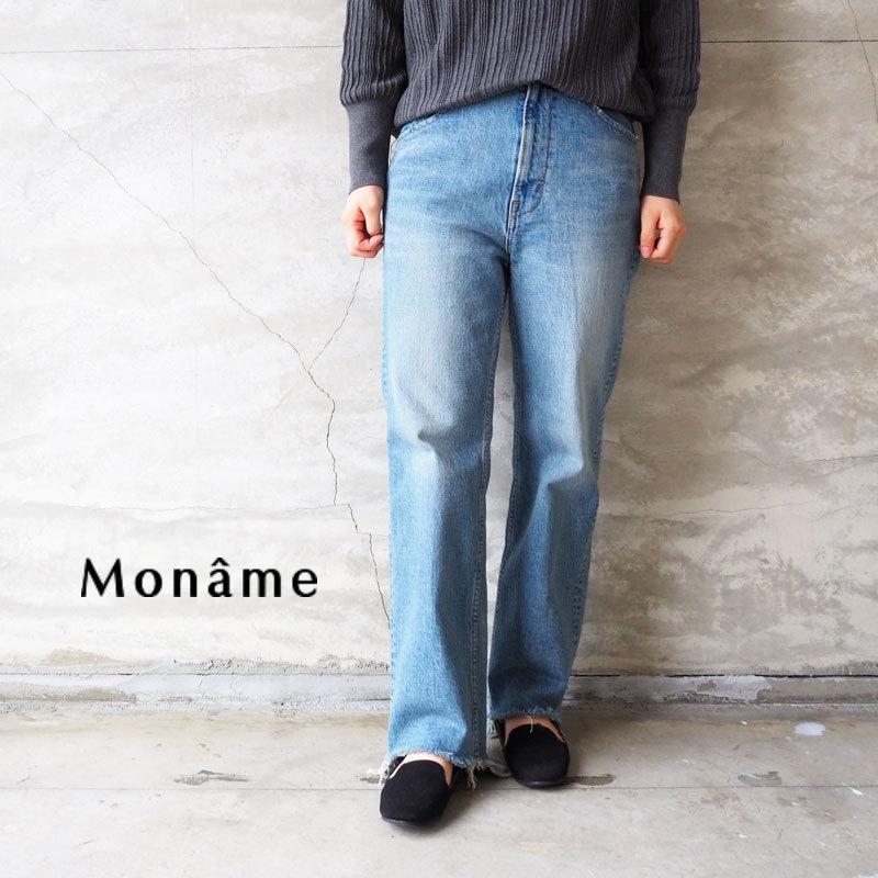 消費税無し ダメージ加工を施している裾がポイントのストレートデニム モナーム デニム デニムパンツ ストレート レディース ストレートデニム Moname ボトムス パンツ