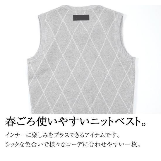 【2025年春夏】大人のゴルフスタイル｜シンプルでおしゃれなアーガイル柄ベスト | DOCUS ドゥーカス | ゴルフウェア ニット セーター | DCMの画像