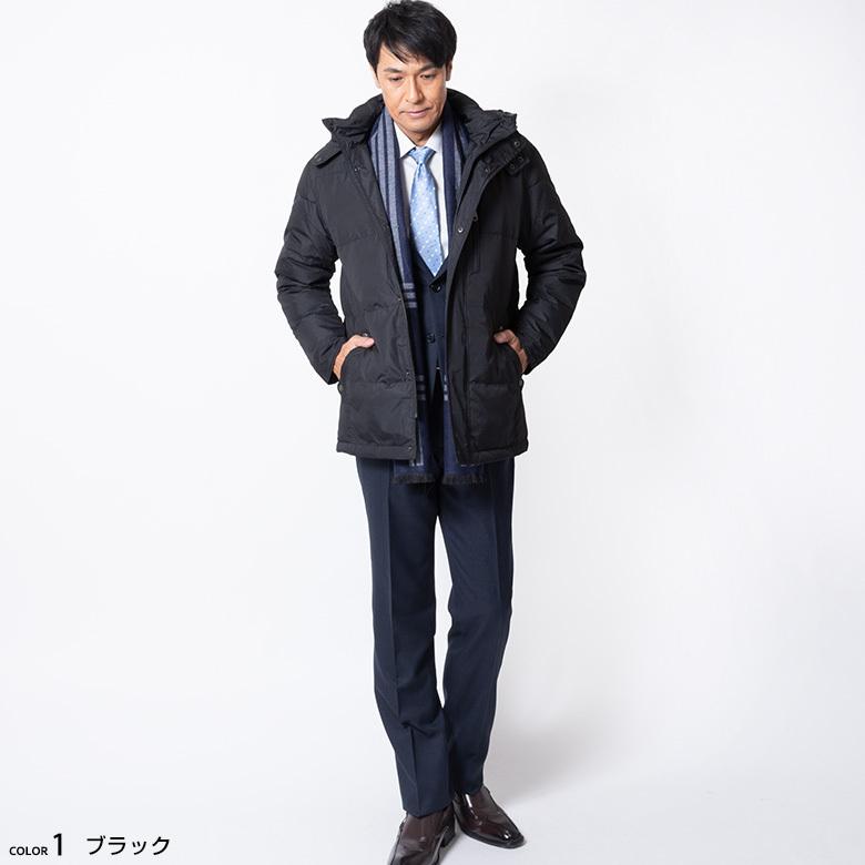 ダウンコート メンズ ダウンジャケット ハーフ ビジネス 30代 40代 50代 高品質 ダウン フェザー 黒 ブラック カーキ 本格派ま