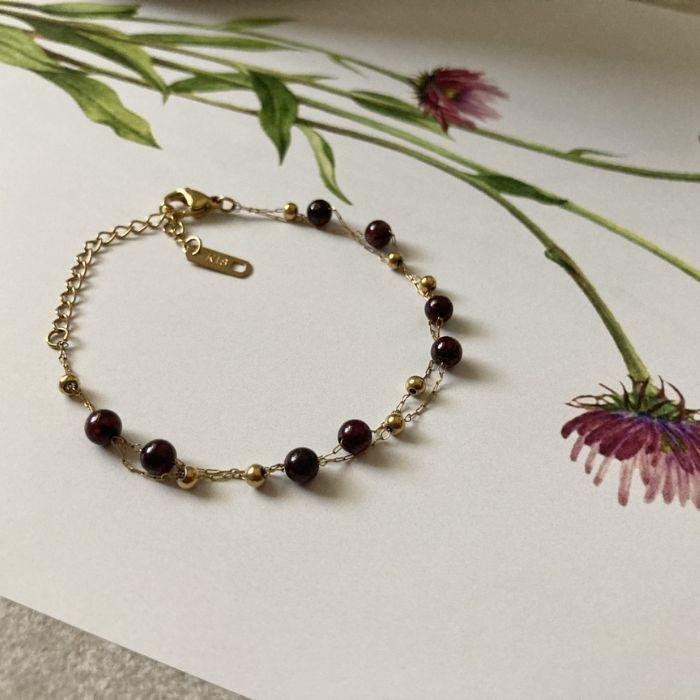 ブレスレット ガーネット 天然石 サージカルステンレス 18K 18金