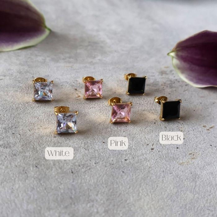 スクエアダイヤピアス サージカルステンレス 18K 18金 大粒ダイヤ 