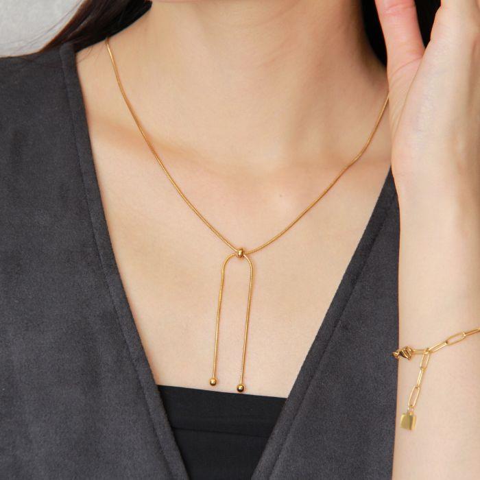 ネックレス ラリエット サージカルステンレス 18K スライドチェーン 