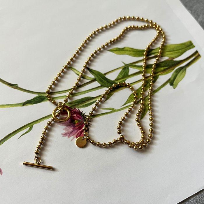 ロングネックレス 3WAY サージカルステンレス 18K ボールチェーン