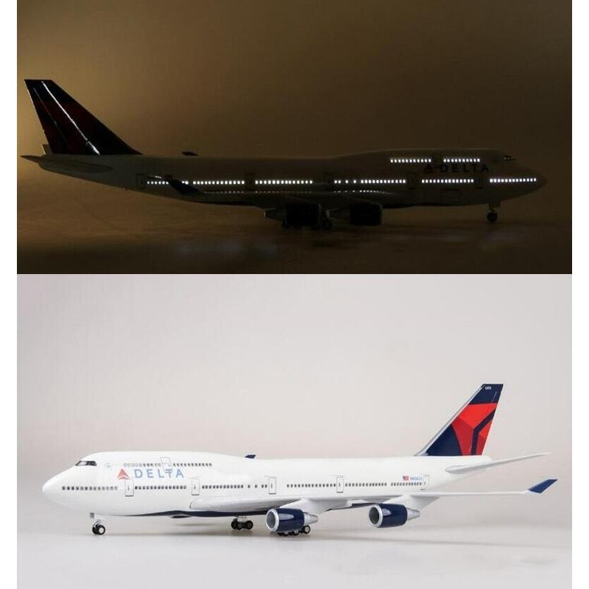 デルタ航空B747 航空機模型 模型 飛行機 アメリカ LED点灯 USB充電 スタンド付 旅行 エアライン 旅客機 旅 おもちゃ コレクション