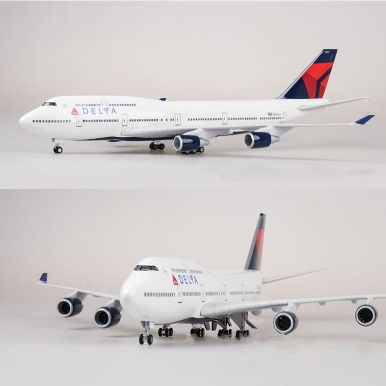 デルタ航空B747 航空機模型 模型 飛行機 アメリカ LED点灯 USB充電 スタンド付 旅行 エアライン 旅客機 旅 おもちゃ コレクション