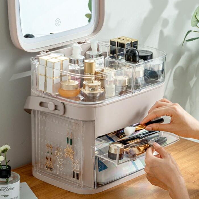 保存版 メイクボックス 鏡付き プレゼント 化粧品収納ボックス 透明化粧品ケース 大容量 母の日 蓋付き 防塵 防水 引き出し付き 洗面所 小物入れ 多機能 おしゃれ 高質で安価 Turningheadskennel Com