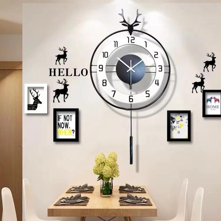 北欧 鹿の頭 壁掛け時計 シンプル モデル フォトフレーム付 北欧 鹿の