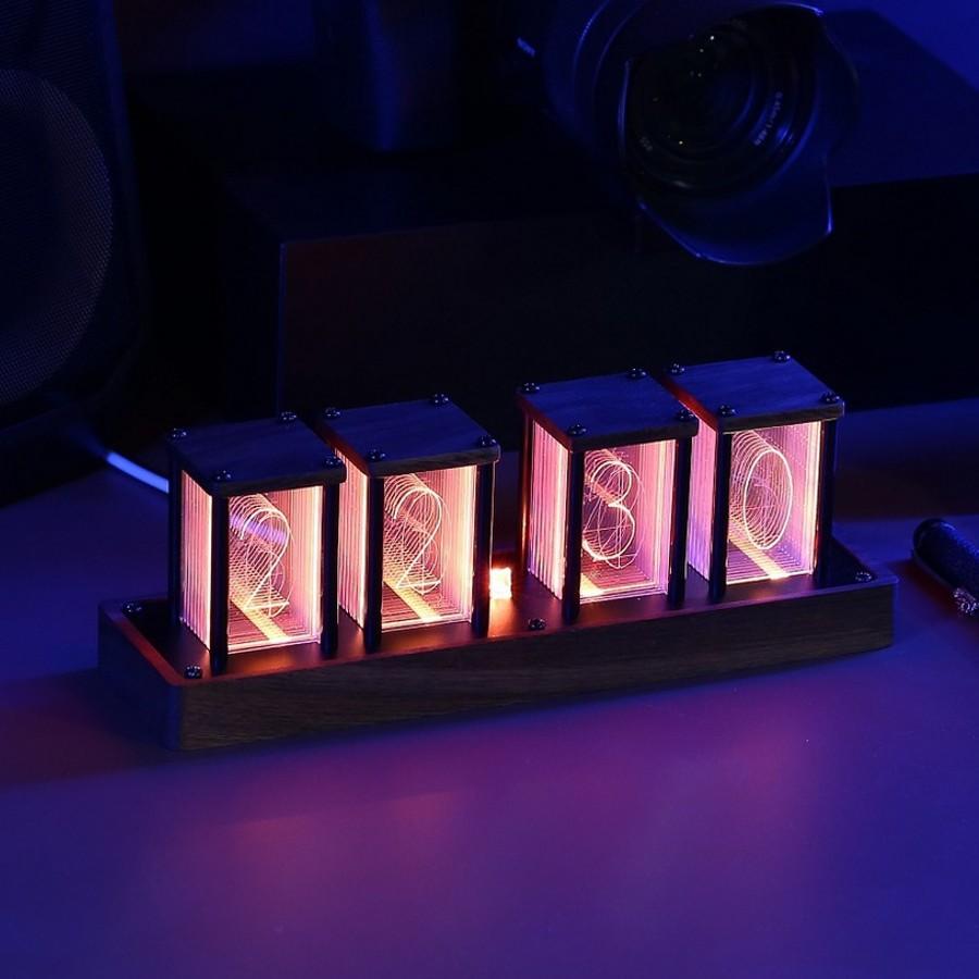 卓上時計 ニキシー管時計 目覚まし 時計 木製 クロック LED RGB