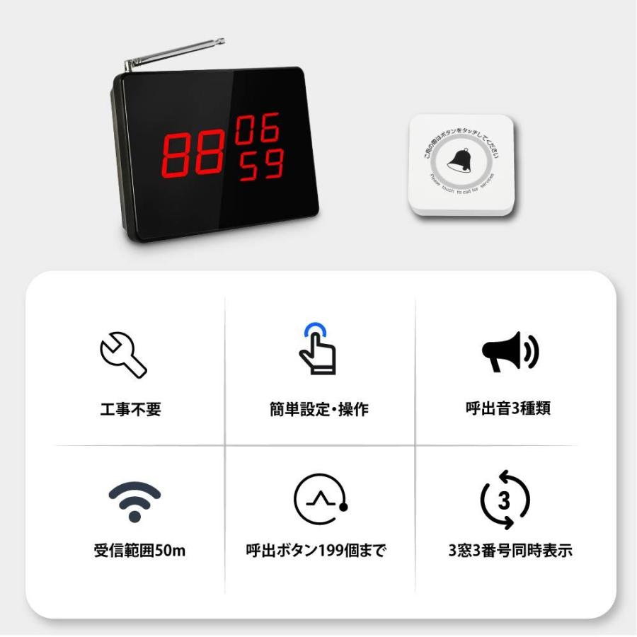 ワイヤレスチャイム スタッフ呼び出しベル 送信ボタン10個付き 3番号