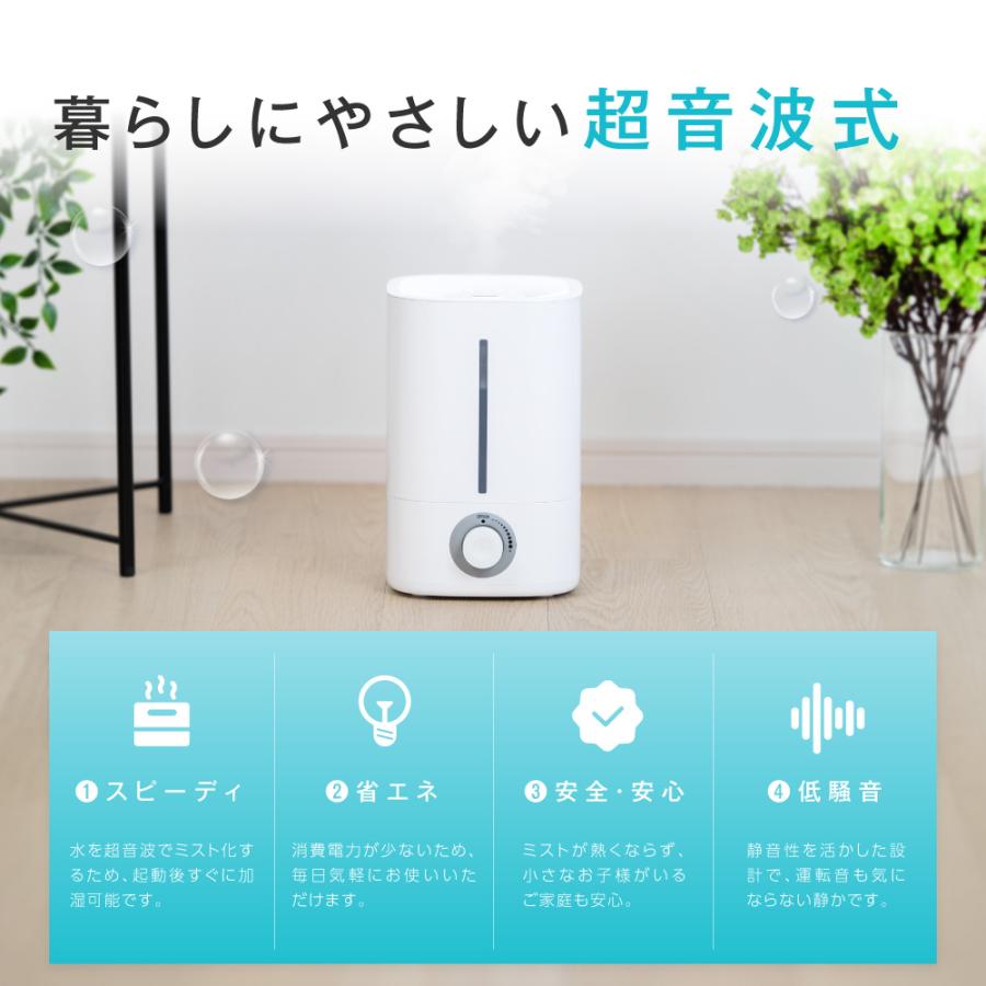 加湿器 超音波加湿器 卓上 ダイヤル式 除菌 大容量5L 無階段ミスト量