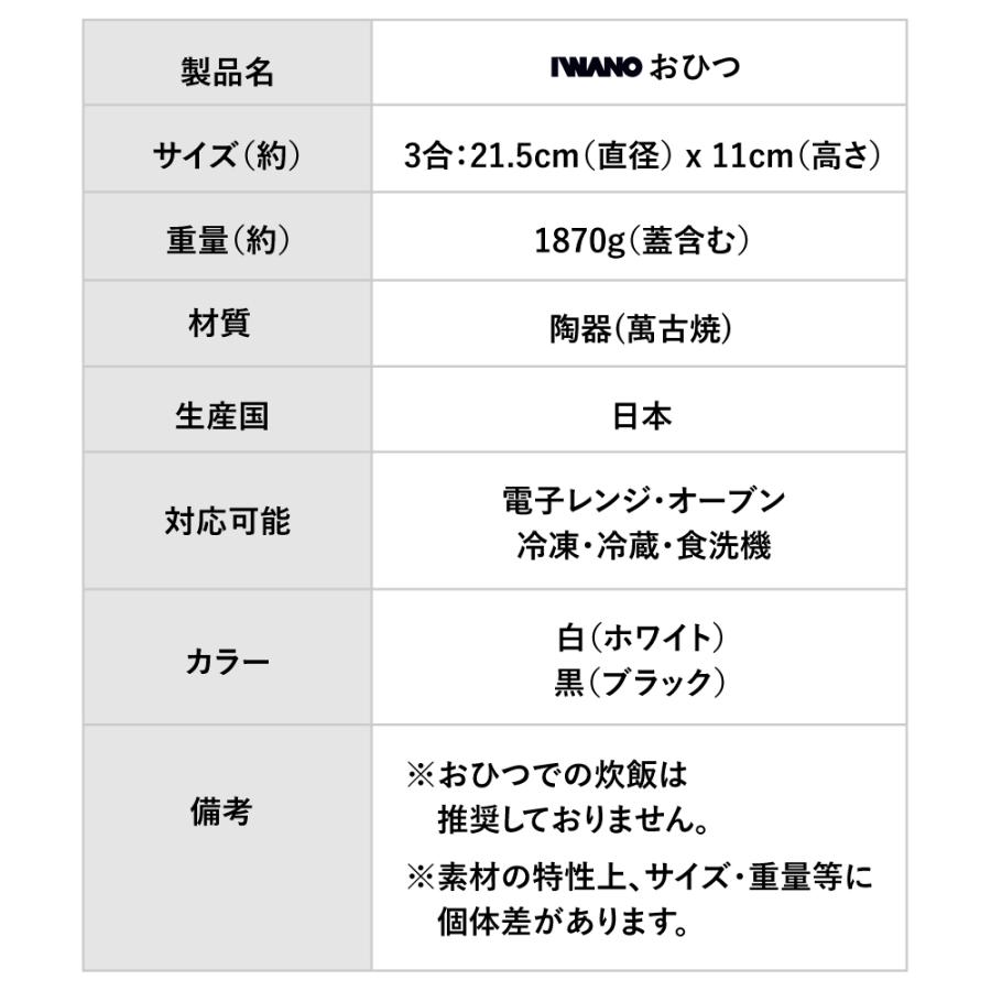 おひつ 陶器 3合 レンジ 電子レンジ レンジ対応 日本製 IWANO 萬古焼 お櫃 ごはん保存容器 ごはん保存 食洗機OK おいしく保存 冷蔵冷凍対応 オーブン対応 |  | 14