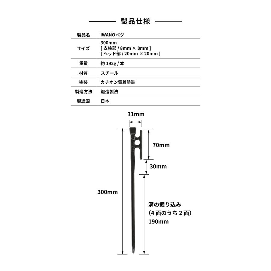 ペグ 30cm 日本製 IWANO 鍛造 32本セット 鍛造ペグ カチオン電着 塗装 キャンプ アウトドア |  | 19