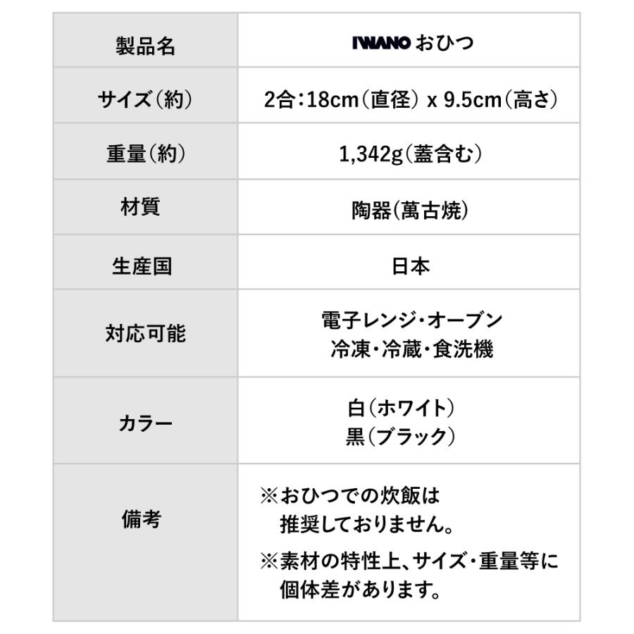 おひつ 陶器 2合 レンジ 電子レンジ レンジ対応 日本製 IWANO 萬古焼 お櫃 ごはん保存容器 ごはん保存 食洗機OK おいしく保存 冷蔵冷凍対応 オーブン対応 |  | 16