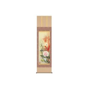 【真作】掛軸　四季花　豪華絢爛な花咲く吉祥掛軸　花の宴　共箱入　T156 緒方葉水 開運掛軸(尺五) 「四季花吉祥競艶図」 桐箱入り D5-022