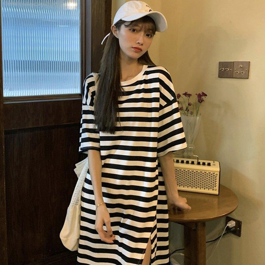 限定販売 ボーダー柄 韓国風 ネコポス可 Tシャツワンピース ワンピース Testglamour Glamourcareclinics Com
