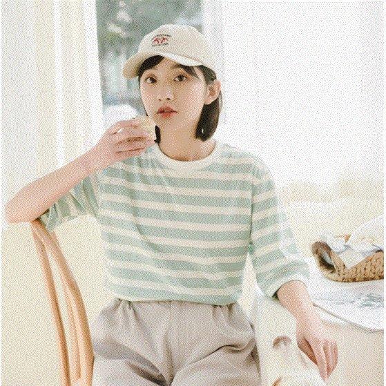全てのアイテム トップス 韓国 私服 女子 中学生 ティーンズファッション シンプル かわいい おしゃれ ボーダー 五分袖 七分袖 半袖 カットソー 夏 レディース 半袖 サイズ M Www We Job Com