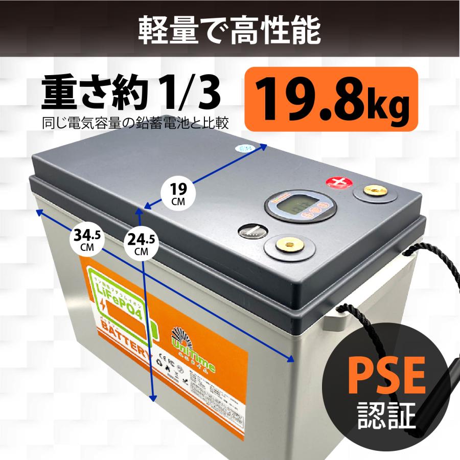 Unitime リン酸鉄リチウムイオンバッテリー LiFePO4 24V100Ah 2560Wh BMS バッテリーマネージメントシステム PSE認証 送料無料