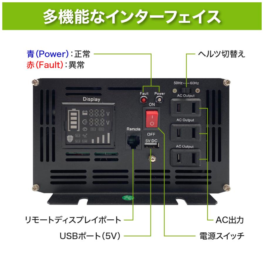 Unitime 純正弦波インバーター 1000W（最大2000W）【入力DC12V→出力 