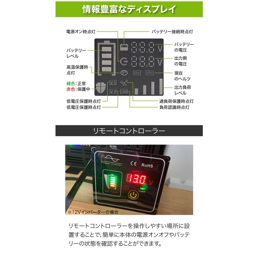 Unitime 純正弦波インバーター 1000W（最大2000W）【入力DC24V→出力 
