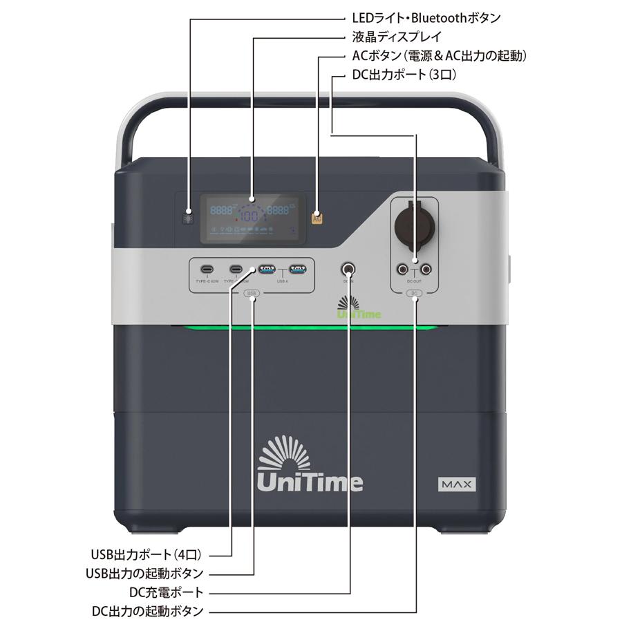 大容量1440Whポータブル電源 UniTime UT-720 + UT-MAX Bluetooth リン酸鉄リチウムイオンバッテリー 定格1200W 60,000ｍAh PSE認証 アンダーソン対応　Bluetooth｜univision｜12