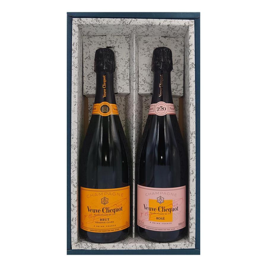 お酒 ギフト プレゼント ワイン スパークリング シャンパン ヴーヴクリコ イエロー 白 750ml & ヴーヴクリコ ローズ ロゼ 750ml かぶせ箱入り 2本セット | 