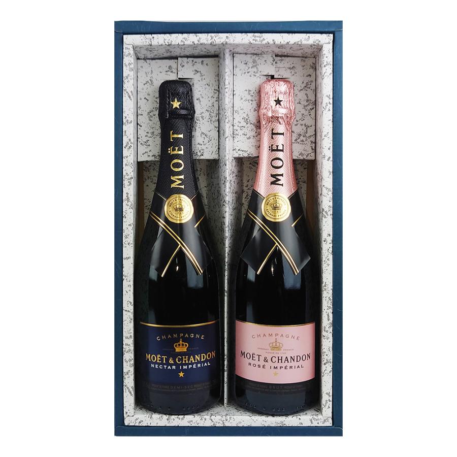 お酒 ギフト プレゼント ワイン スパークリングワイン シャンパン モエ シャンドン ロゼ 750ml & モエ シャンドン ネクター 750ml かぶせ箱入り 2本セット | 