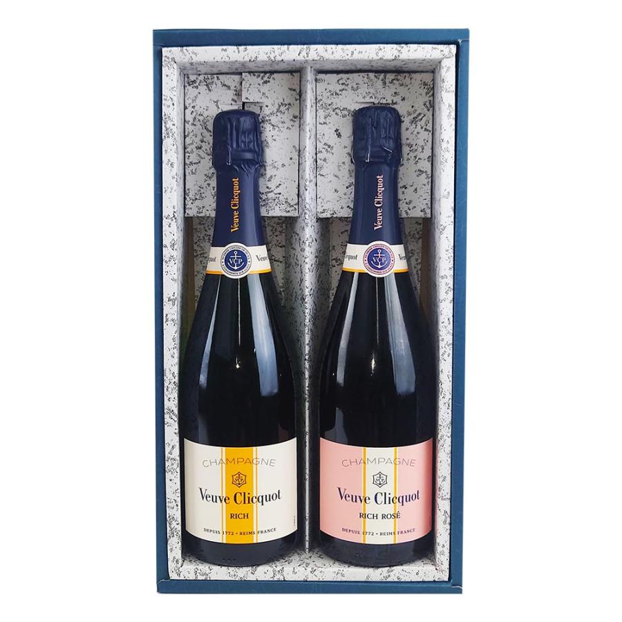 お酒 ギフト プレゼント ワイン スパークリング シャンパン ヴーヴクリコ リッチ オン アイス 白 750ml & ロゼ 750ml かぶせ箱入り 2本セット | 
