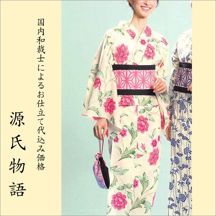 加工代込み【生地代＋お仕立て代込み価格】源氏物語ゆかた反物-18 花柄