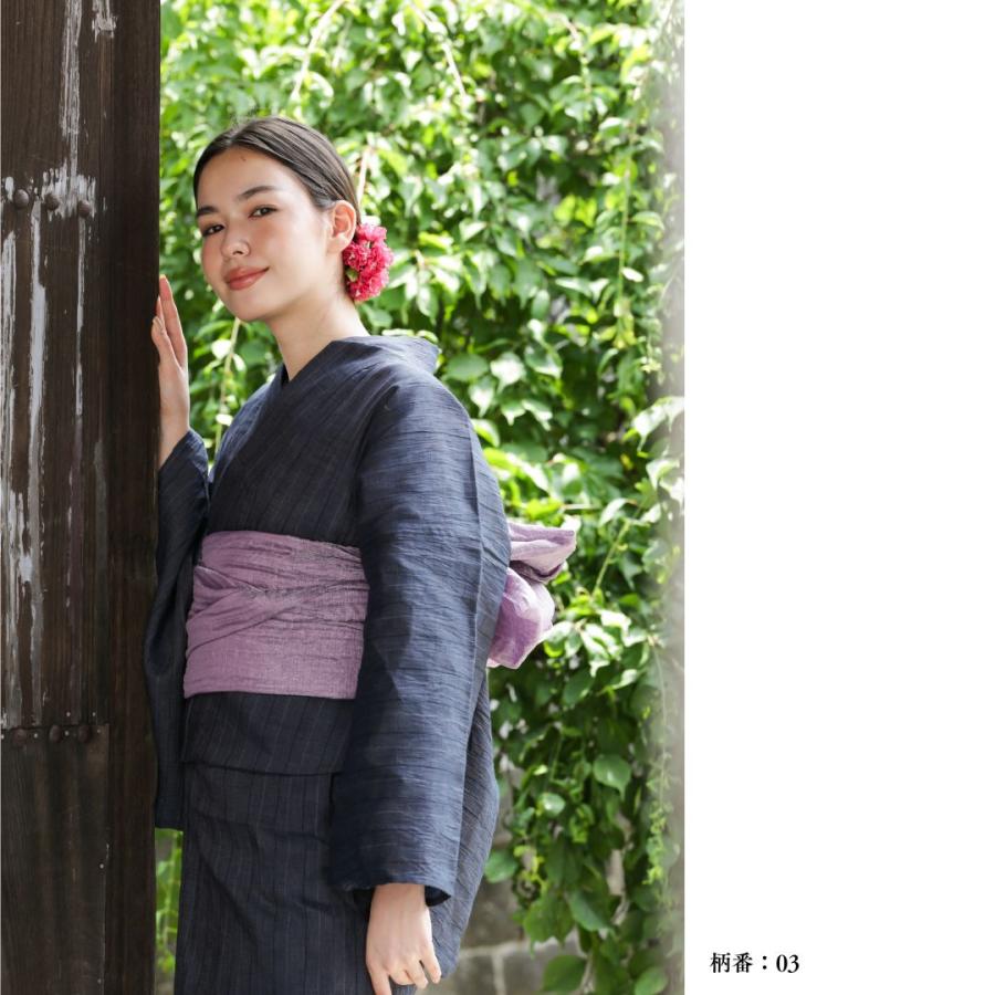 【新品】浴衣セット　 近江ちぢみ 本麻　日本製　高級　大人洗える　夏着物　単衣 お仕立て上がりレディース浴衣単品 麻100％ むさしの物語 近江