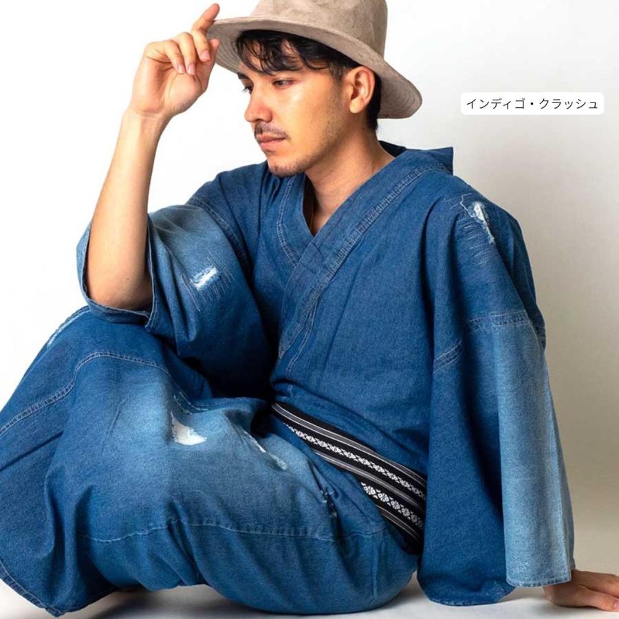 男浴衣【浴衣単品】デニム着物浴衣メンズ・インディゴ・ブラック お