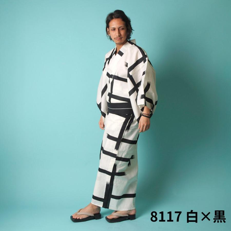 着物 新品)男性浴衣 ツモリチサト 白黒格子 Lサイズ 綿麻 日本製 (新品