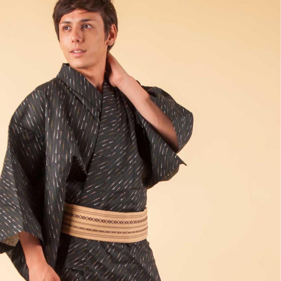 浴衣 メンズ/送料無料/高級モダン絣・男性用浴衣4点セット : kimono