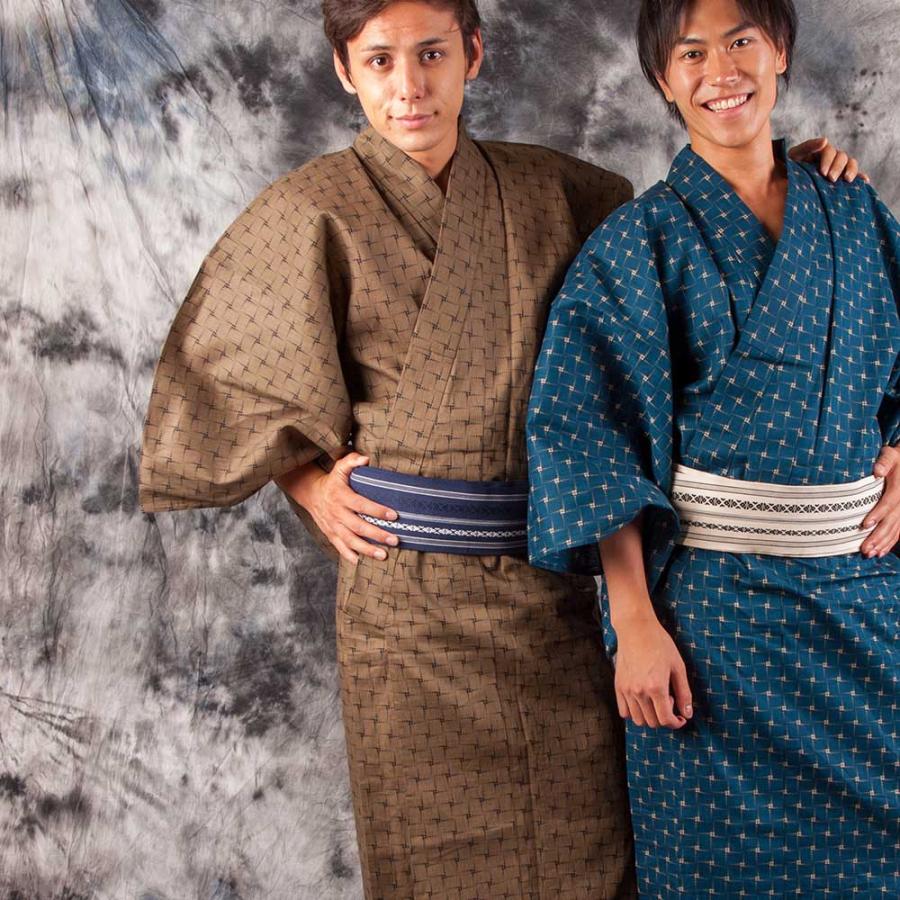 浴衣 メンズ/送料無料/高級モダン絣・男性用浴衣4点セット : kimono