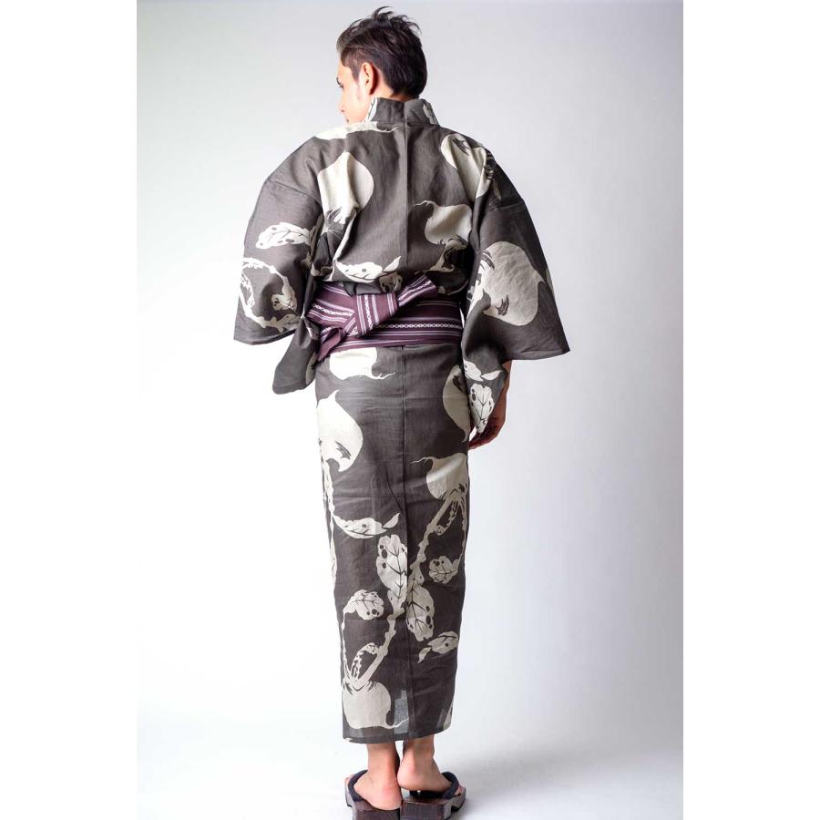 浴衣 メンズ/送料無料/日本製高級生地/浴衣 +帯+下駄+腰紐/高級・お仕立て上がりメンズ浴衣4点セット/蕪/ブラウン地/グレー/_2