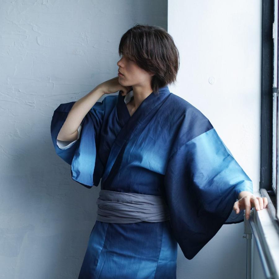 男浴衣セット【浴衣+帯+下駄+腰紐】Ummm.グラデーションBLUE・お仕立て