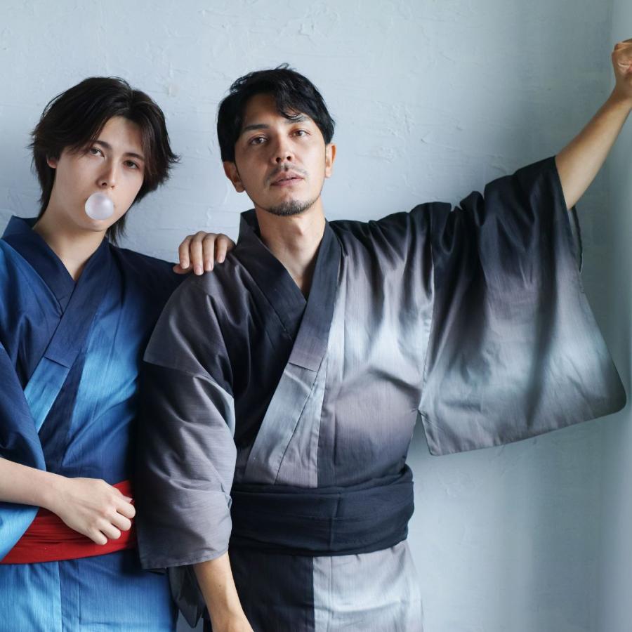 ストライプ地 ／グラデーション木蓮浴衣【浴衣3点セット 浴衣/帯/下駄