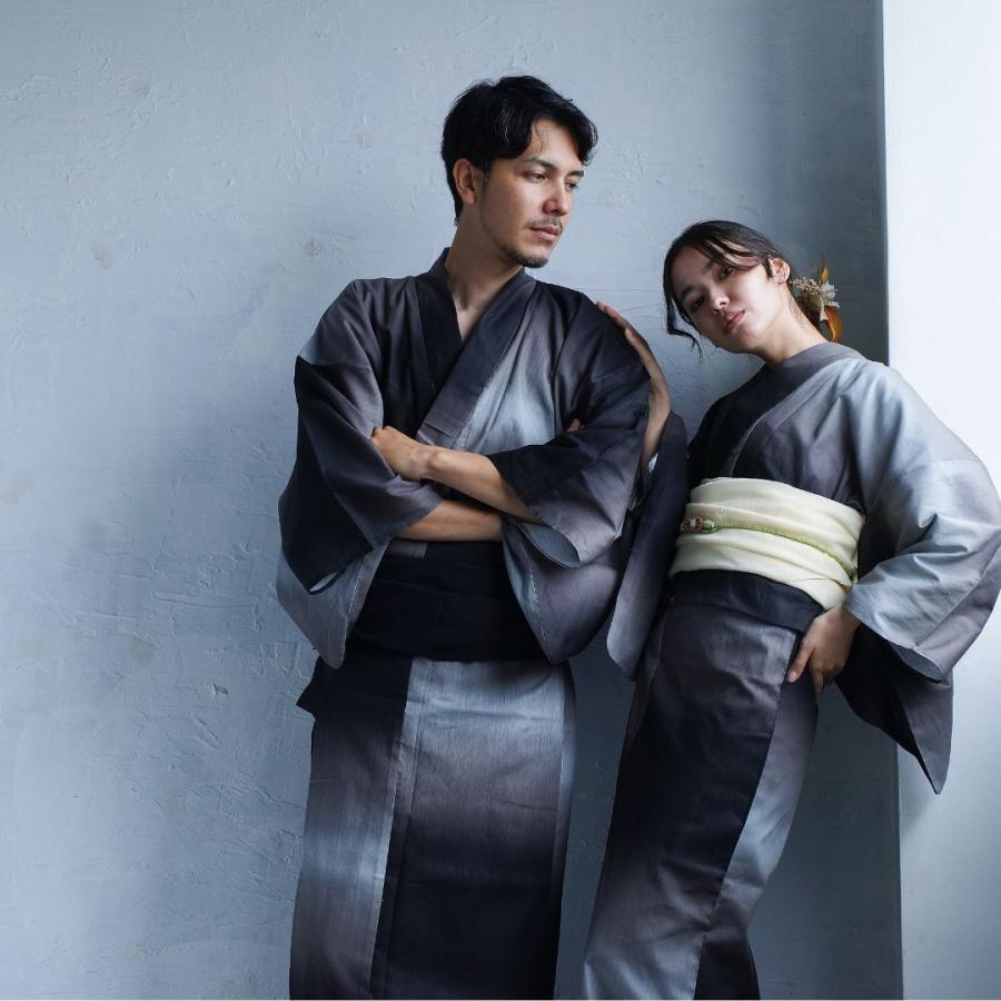 男浴衣セット【浴衣+帯+下駄+腰紐】Ummm.グラデーションGRAY・お仕立て 