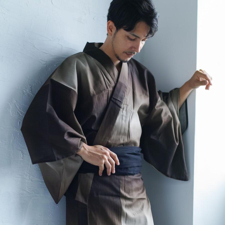 男浴衣セット【浴衣+帯+下駄+腰紐】Ummm.グラデーションBROWN・お
