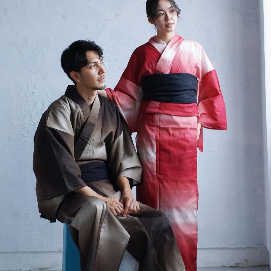男浴衣セット【浴衣+帯+下駄+腰紐】Ummm.グラデーションBROWN・お 