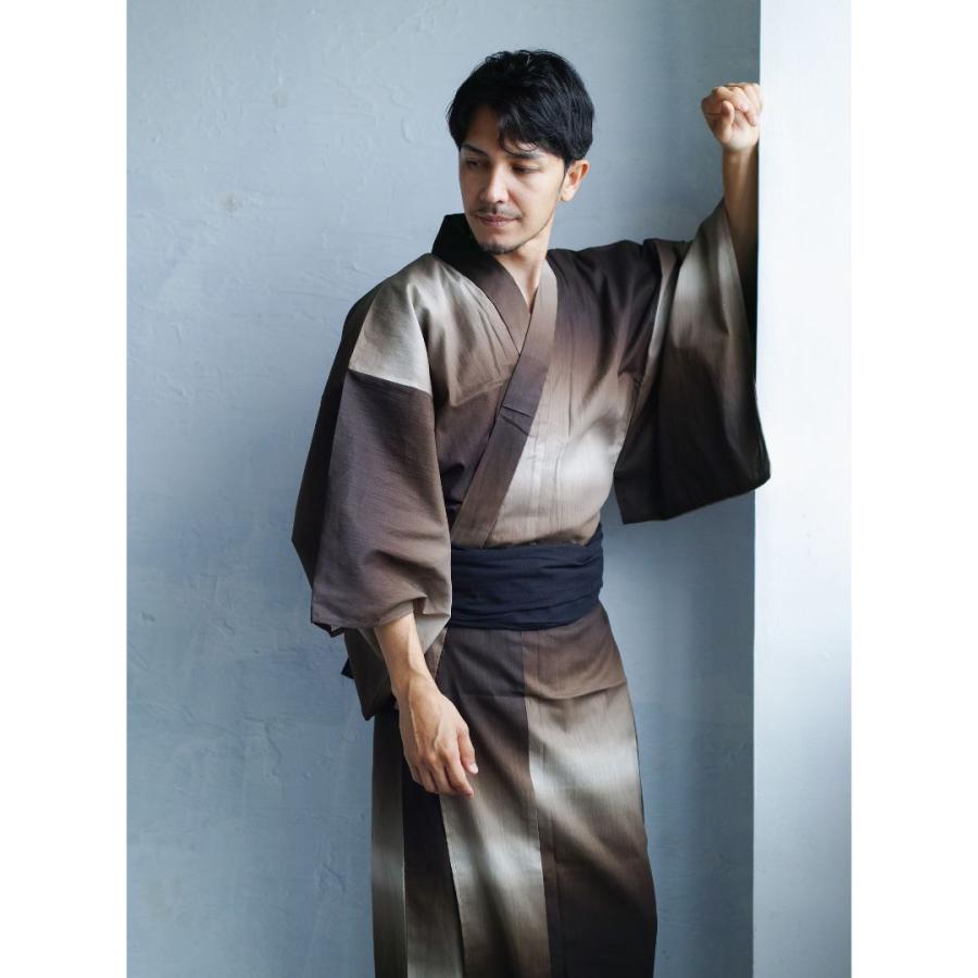 男浴衣セット【浴衣+帯+下駄+腰紐】Ummm.グラデーションBROWN・お