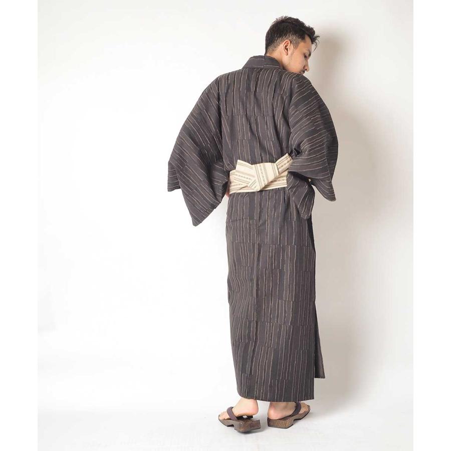 浴衣 メンズ/送料無料/日本製高級生地/浴衣+帯+下駄+腰紐/蹌踉け縞・お 