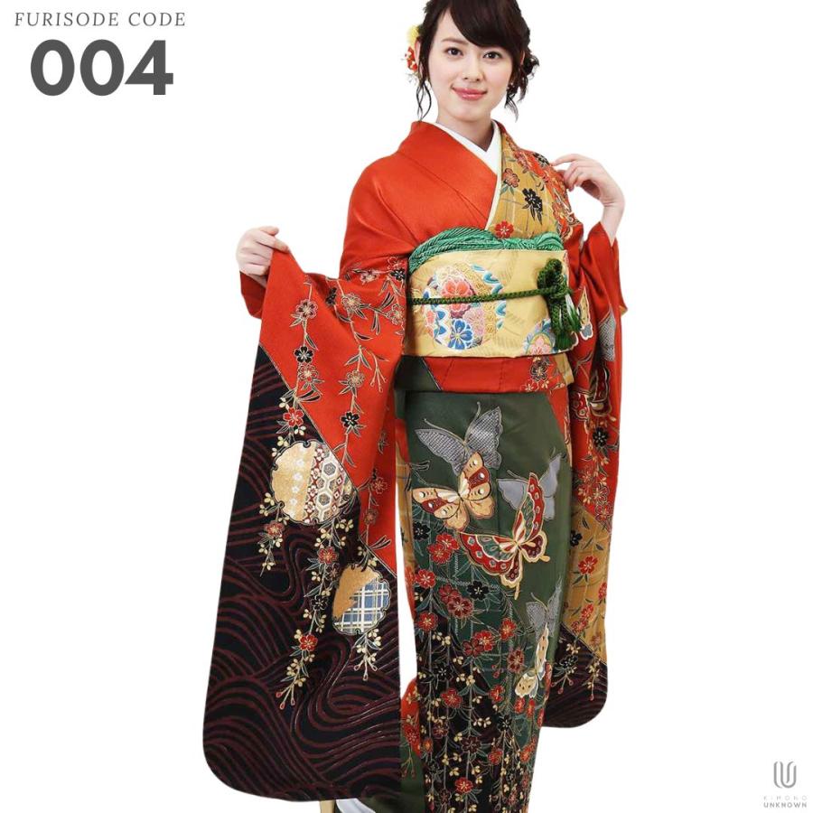 対応身長155cm〜170cm】【正絹】成人式レンタル振袖フルセット-004 花 