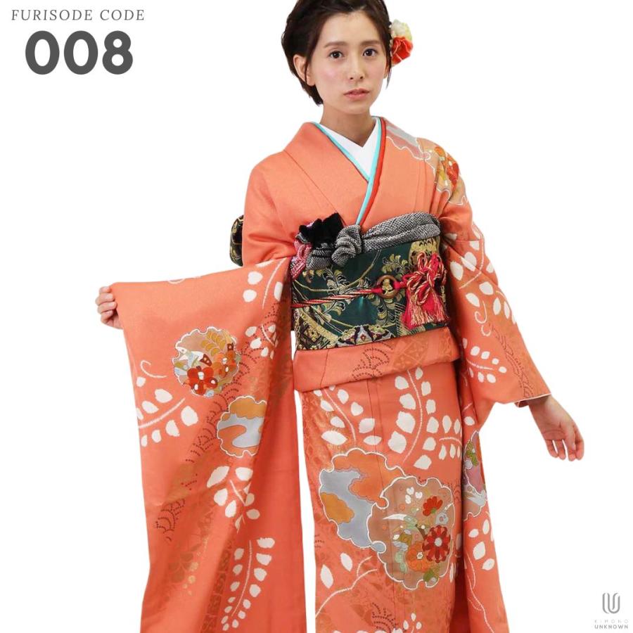 対応身長160cm〜175cm】【正絹】成人式レンタル振袖フルセット-008 花