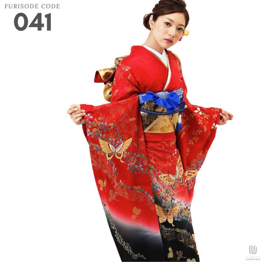 対応身長145cm〜160cm】【正絹】成人式レンタル振袖フルセット-041 花 