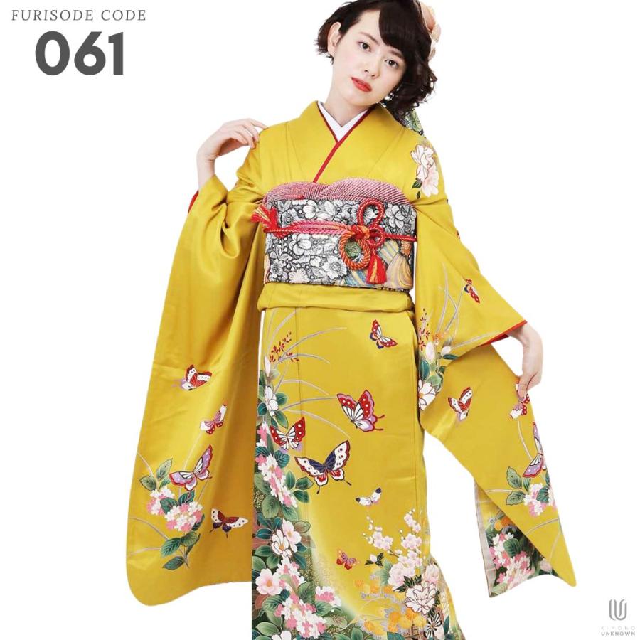 振袖 身長150-165cm 白黒黄色正絹