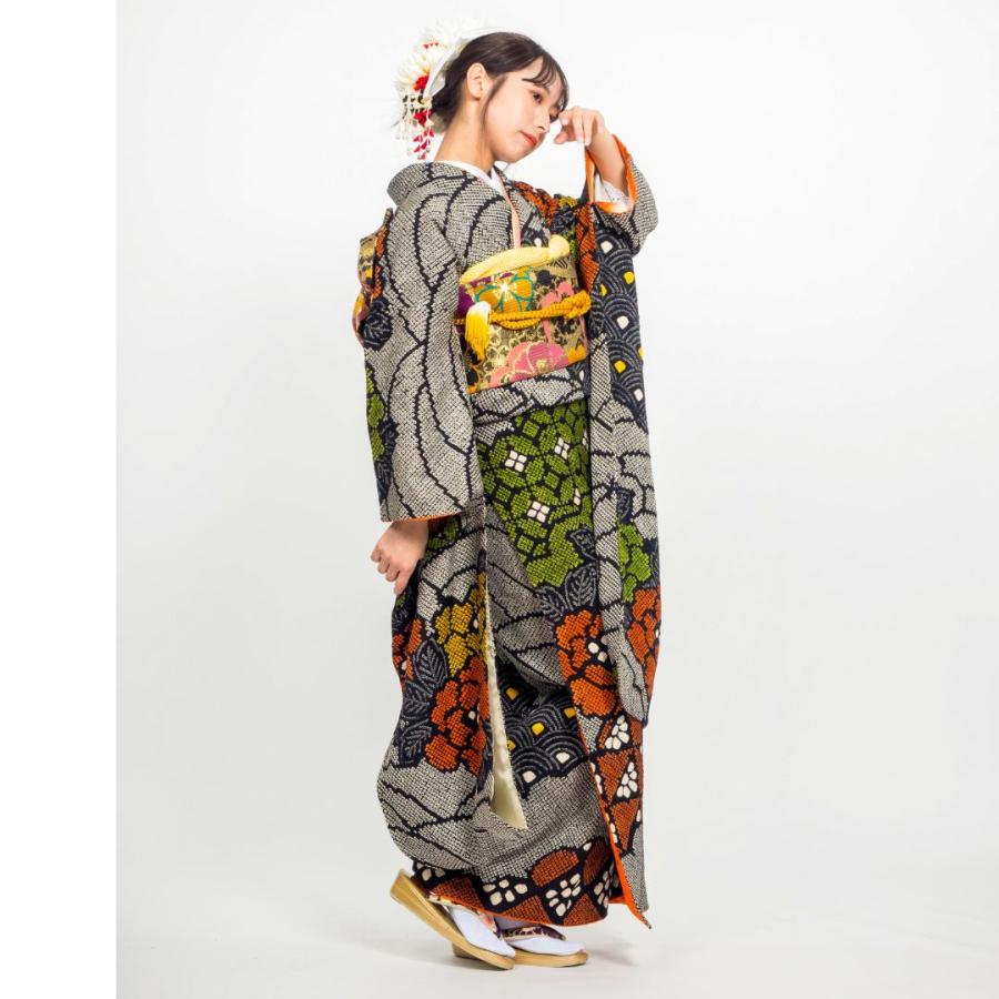 対応身長160cm〜175cm】【正絹】成人式レンタル振袖フルセット-135 花