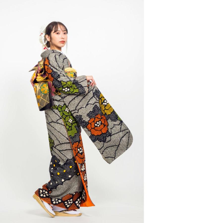 対応身長160cm〜175cm】【正絹】成人式レンタル振袖フルセット-135 花