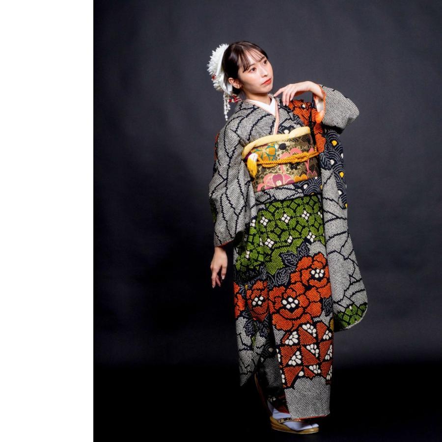 対応身長160cm〜175cm】【正絹】成人式レンタル振袖フルセット-135 花
