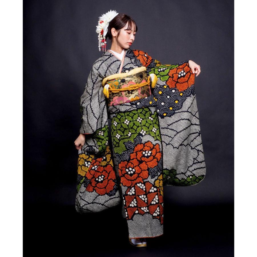 対応身長160cm〜175cm】【正絹】成人式レンタル振袖フルセット-135 花
